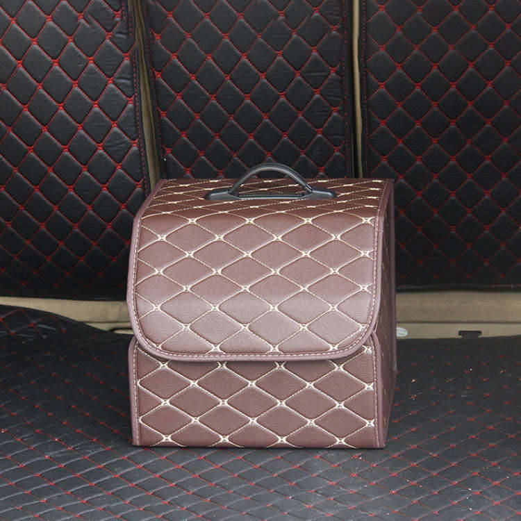 Car Trunk Foldable Storage Box, Rhombic Grid Small Size: 33 x 32 x 30cm (Coffee)