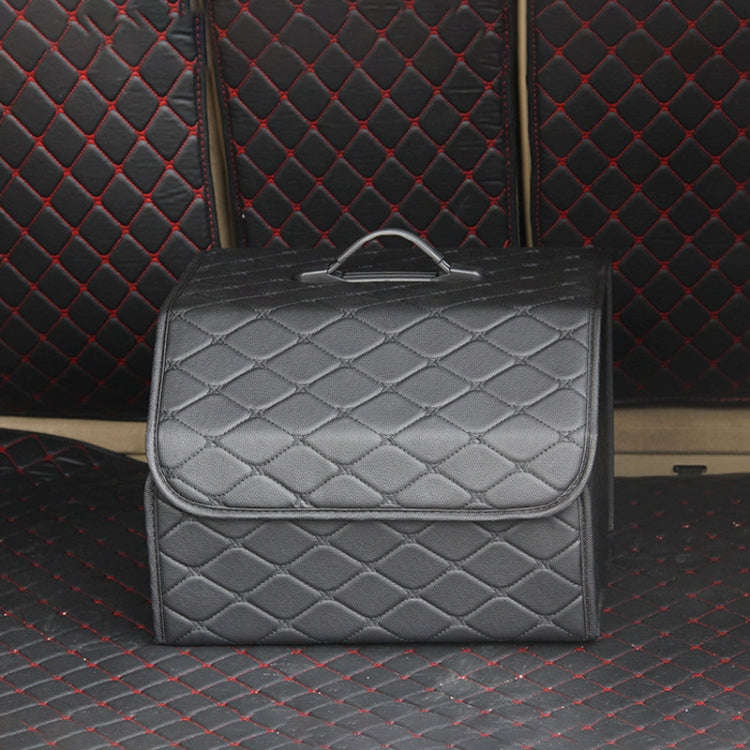 Car Trunk Foldable Storage Box, Rhombic Grid Middle Size: 40 x 32 x 30cm (Black)