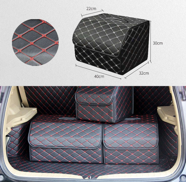 Car Trunk Foldable Storage Box, Rhombic Grid Middle Size: 40 x 32 x 30cm (Black Red)