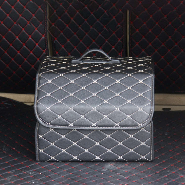 Car Trunk Foldable Storage Box, Rhombic Grid Middle Size: 40 x 32 x 30cm (Beige)