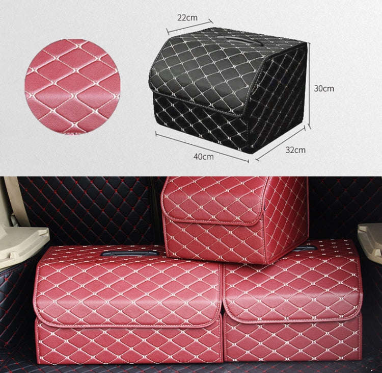 Car Trunk Foldable Storage Box, Rhombic Grid Middle Size: 40 x 32 x 30cm (Wine Red)