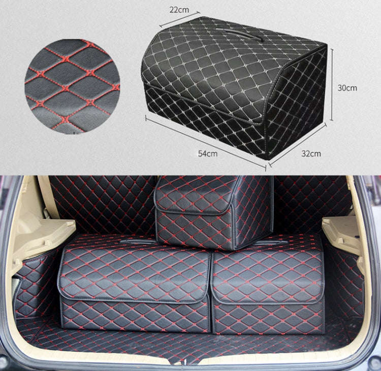 Car Trunk Foldable Storage Box, Rhombic Grid Large Size: 54 x 32 x 30cm (Black Red)