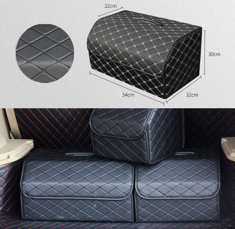 Car Trunk Foldable Storage Box, Rhombic Grid Large Size: 54 x 32 x 30cm (Black)