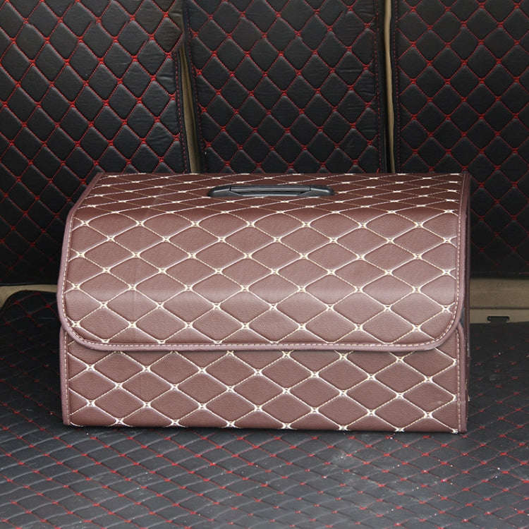 Car Trunk Foldable Storage Box, Rhombic Grid Large Size: 54 x 32 x 30cm (Coffee)