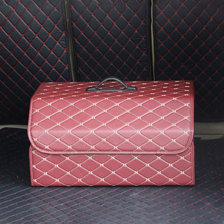 Car Trunk Foldable Storage Box, Rhombic Grid Large Size: 54 x 32 x 30cm (Wine Red)