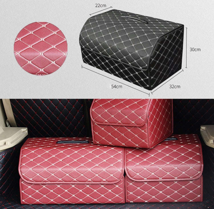 Car Trunk Foldable Storage Box, Rhombic Grid Large Size: 54 x 32 x 30cm (Wine Red)