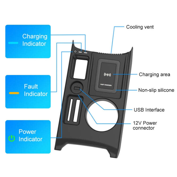 HFC-1053 Car Qi Standard Wireless Charger 15W / 10W Quick Charging for Audi A3 2021-2022, Left Dr...