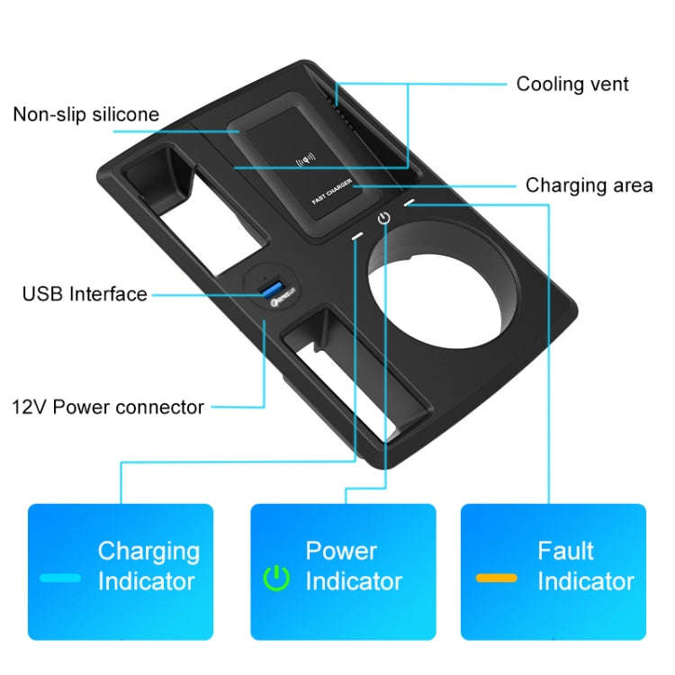 HFC-1054 Car Qi Standard Wireless Charger 15W / 10W Quick Charging for Audi Q3 2019-2022, Left Dr...