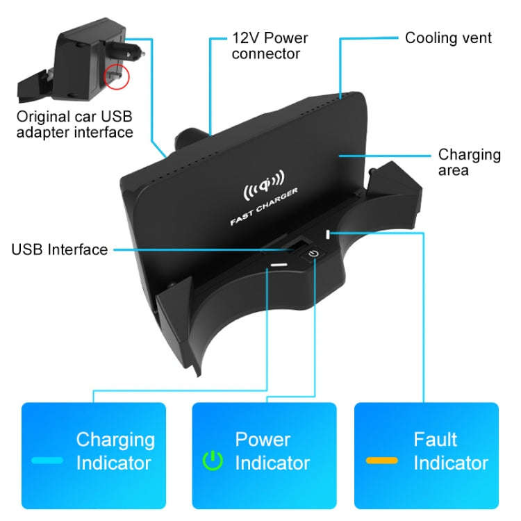 HFC-1014 Car Qi Standard Wireless Charger 10W Quick Charging for BMW X1 2020-2022, Left Driving w...