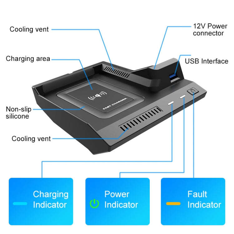 HFC-1021 Car Qi Standard Wireless Charger 10W Quick Charging for Mercedes-Benz C Class 2015-2021,...