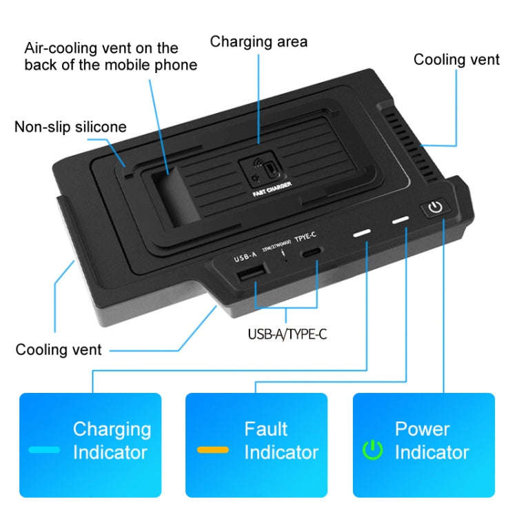 HFC-1022 Car Qi Standard Wireless Charger 15W Quick Charging for Mercedes-Benz GLE 2020-2022, Lef...