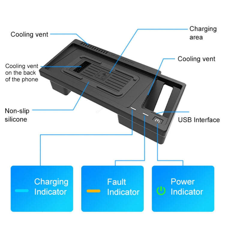 HFC-1033 Car Qi Standard Wireless Charger 10W Quick Charging for Volkswagen Teramont 2021, Left D...