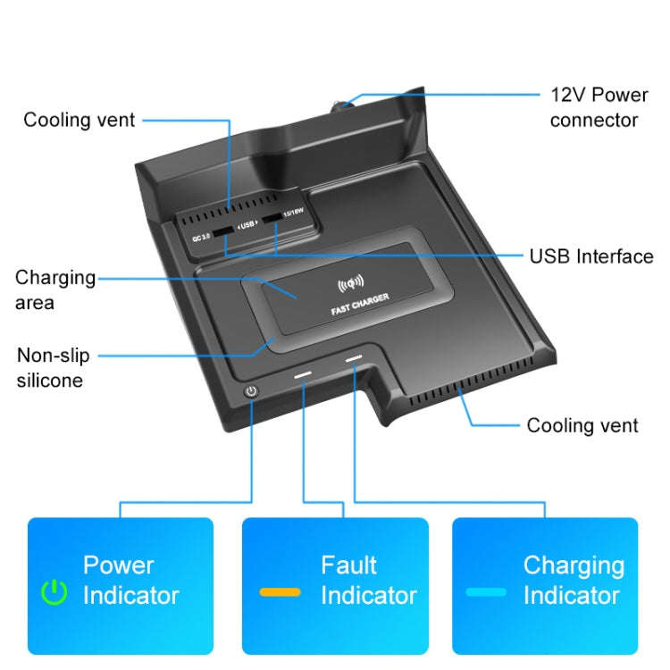 HFC-1060 Car Qi Standard Wireless Charger 10W Quick Charging for Toyota Avalon 2019-2021, Left Dr...