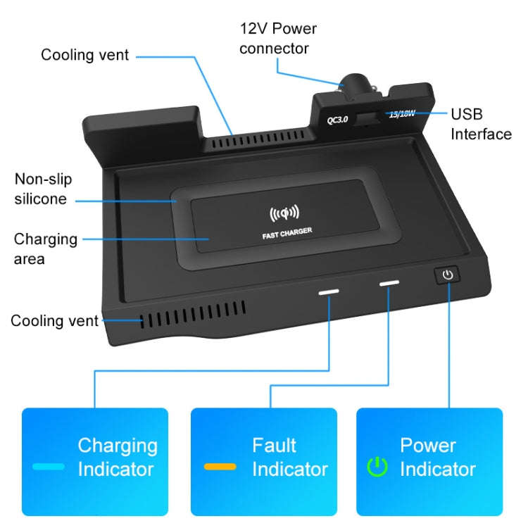 HFC-1040 Car Qi Standard Wireless Charger 10W Quick Charging for Nissan Teana 2019-2021, Left Dri...