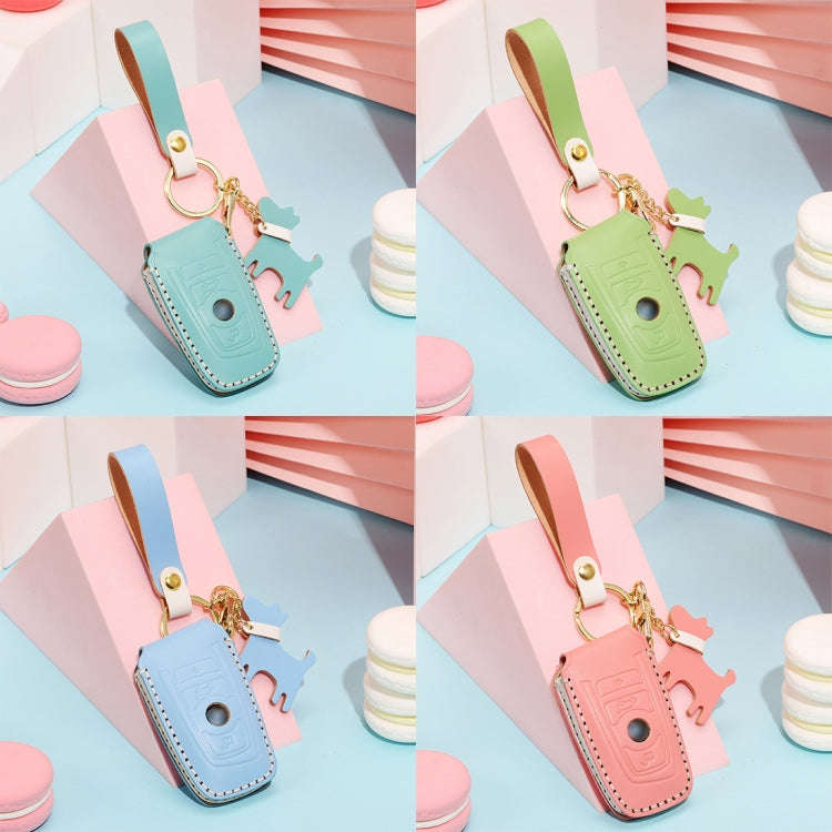 Hallmo Car Female Style Cowhide Leather Key Protective Cover for BMW, A Type(Sky Blue)