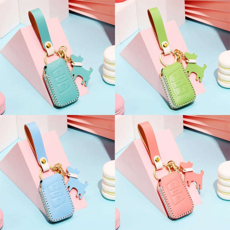 Hallmo Car Female Style Cowhide Leather Key Protective Cover for Volkswagen, A Type(Sky Blue)