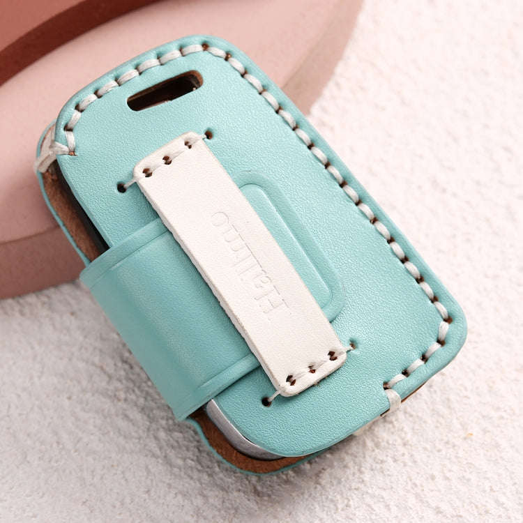 Hallmo Car Female Style Cowhide Leather Key Protective Cover for Volkswagen, A Type(Sky Blue)