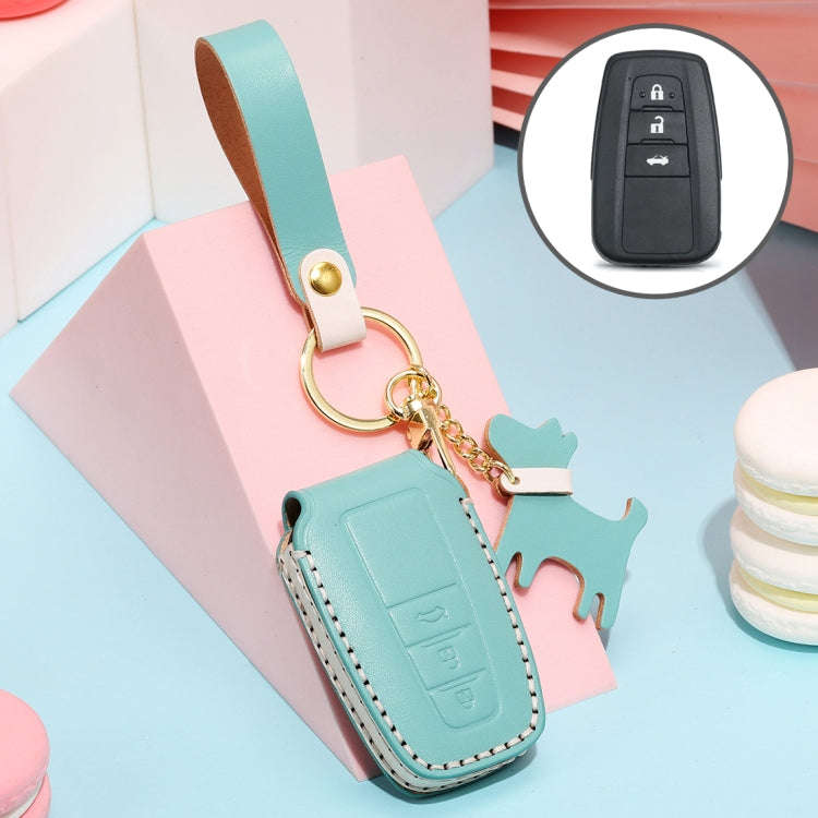 Hallmo Car Female Style Cowhide Leather Key Protective Cover for Toyota(Lake Blue)