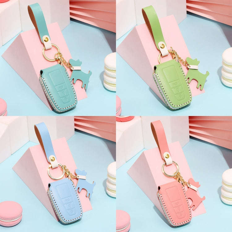 Hallmo Car Female Style Cowhide Leather Key Protective Cover for Toyota(Sky Blue)