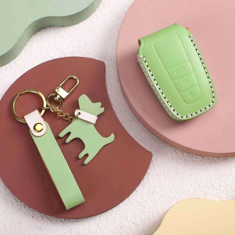 Hallmo Car Female Style Cowhide Leather Key Protective Cover for Toyota(Grass Green)