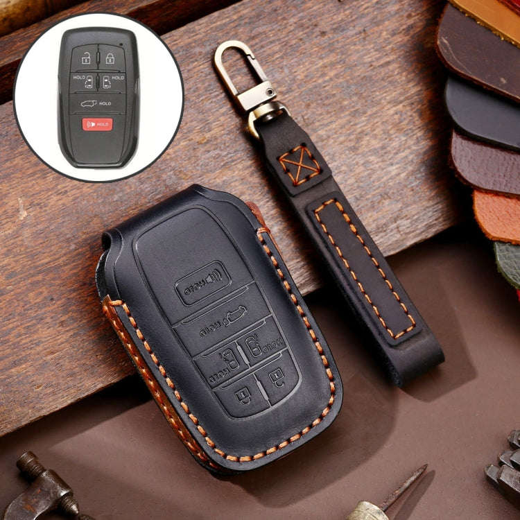 Hallmo Car Genuine Leather Key Protective Cover for Toyota Sienna 6-button(Black)
