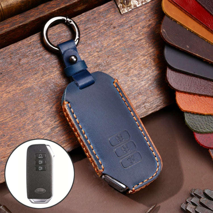 Hallmo Car Cowhide Leather Key Protective Cover for KIA(Blue)