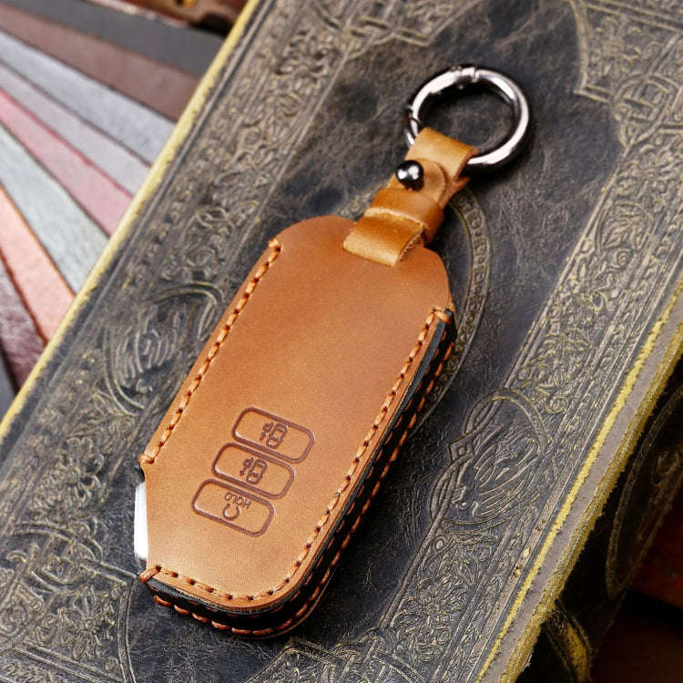 Hallmo Car Cowhide Leather Key Protective Cover for KIA(Blue)