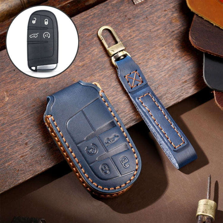 Hallmo Car Genuine Leather Key Protective Cover for Jeep Compass 4-button(Blue)