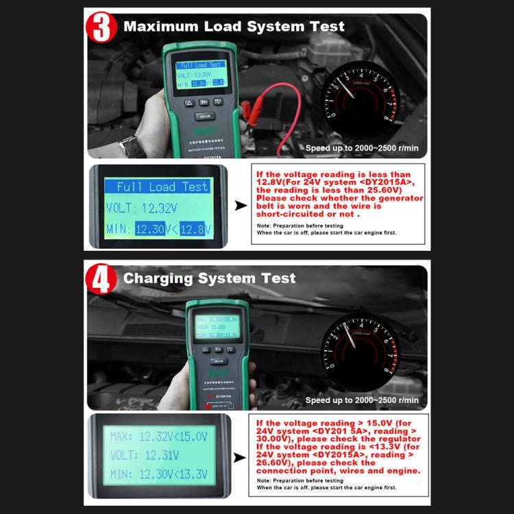 DUOYI DY2015A Car 12V 24V Digital CCA Load Battery Charging Digital Capacity Tester