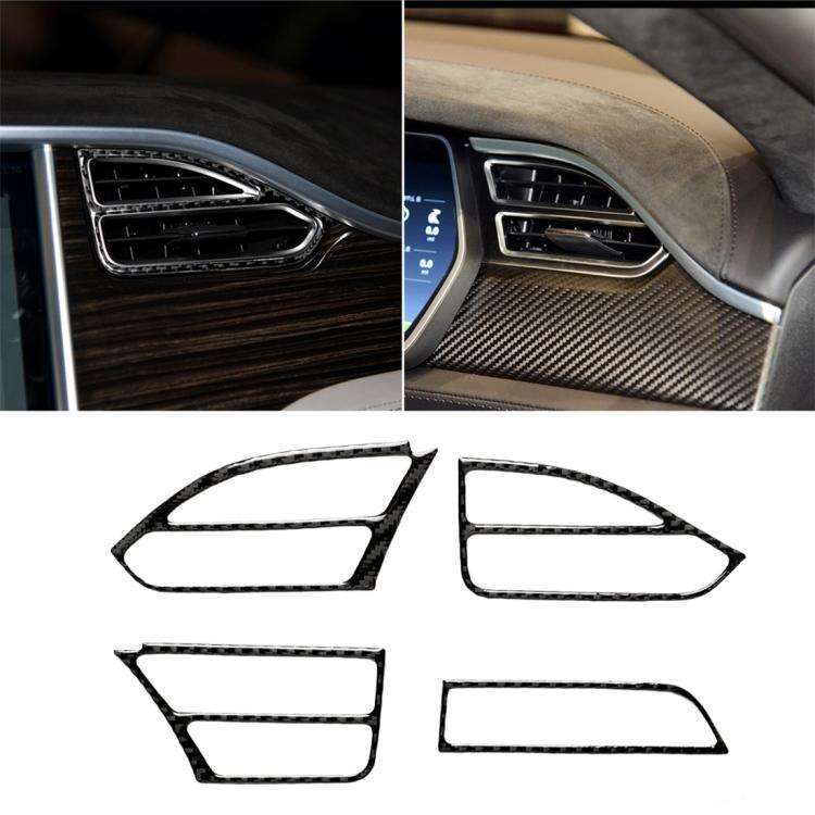 4 PCS Carbon Fiber Car Central Control Instrument Outlet Decorative Sticker for Tesla Model X, Su...