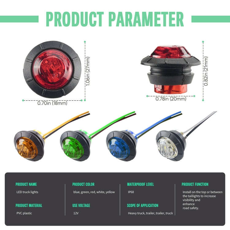 10 PCS MK-009 3/4 inch Car / Truck 3LEDs Side Marker Indicator Lights Bulb Lamp (Green Light)