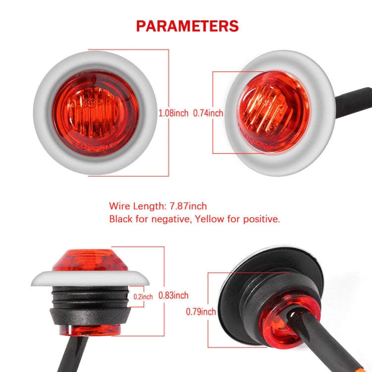 10 PCS MK-118 3/4 inch Metal Frame Car / Truck 3LEDs Side Marker Indicator Lights Bulb Lamp (Red ...