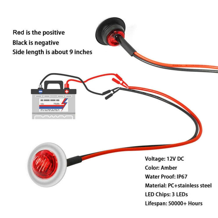 10 PCS MK-118 3/4 inch Metal Frame Car / Truck 3LEDs Side Marker Indicator Lights Bulb Lamp (Red ...