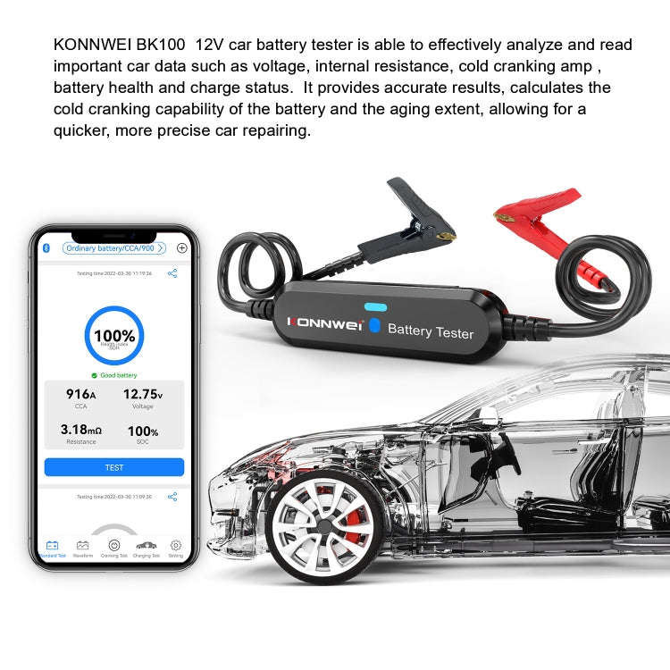 KONNWEI BK100 X431 BST360 Car Bluetooth Battery Tester (Black)