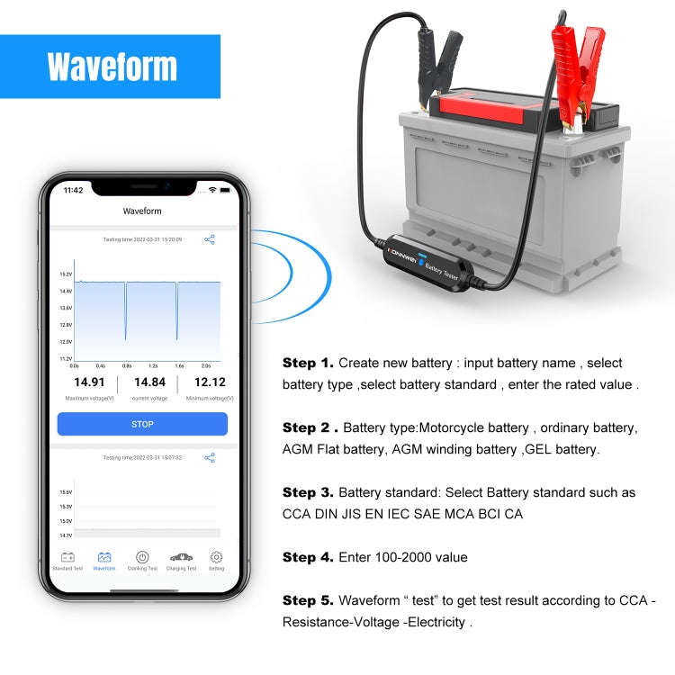 KONNWEI BK100 X431 BST360 Car Bluetooth Battery Tester (Black)
