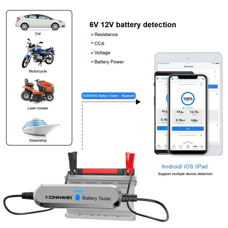 KONNWEI BK100 X431 BST360 Car Bluetooth Battery Tester(Silver)