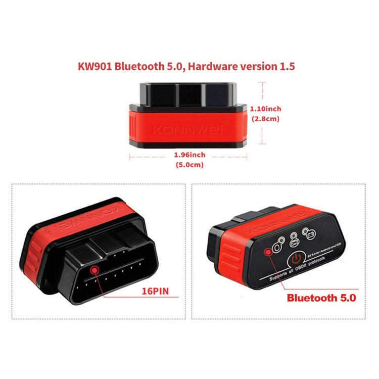 KONNWEI KW901 Android Phone OBD2 Car Bluetooth 5.0 Diagnostic Scan Tools(Orange)