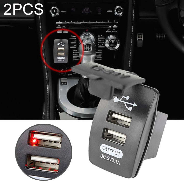2 PCS Switch Type Dual USB 3.1A Car Charger 12-24V(Red Light)