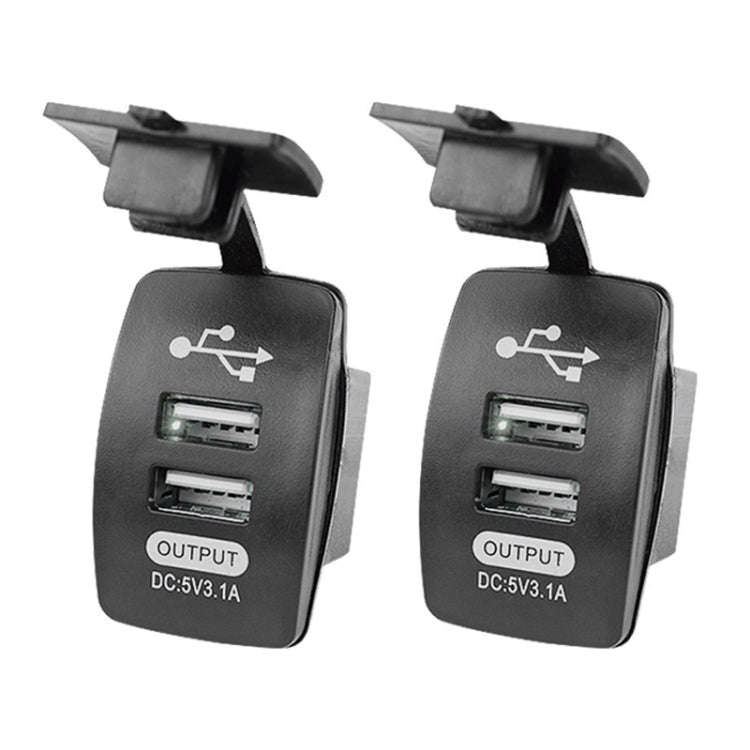 2 PCS Switch Type Dual USB 3.1A Car Charger 12-24V(White Light)