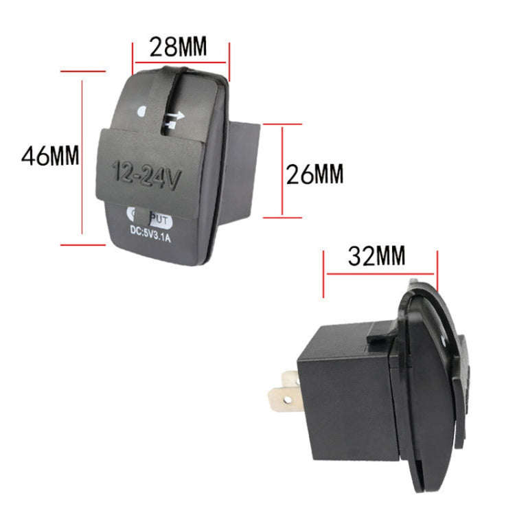 2 PCS Switch Type Dual USB 3.1A Car Charger 12-24V(Red Light)
