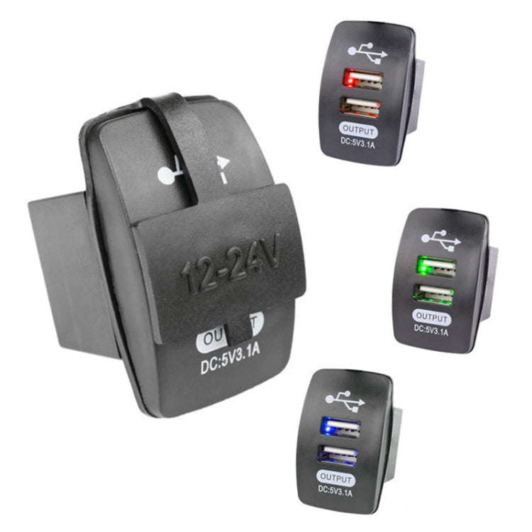 2 PCS Switch Type Dual USB 3.1A Car Charger 12-24V(White Light)