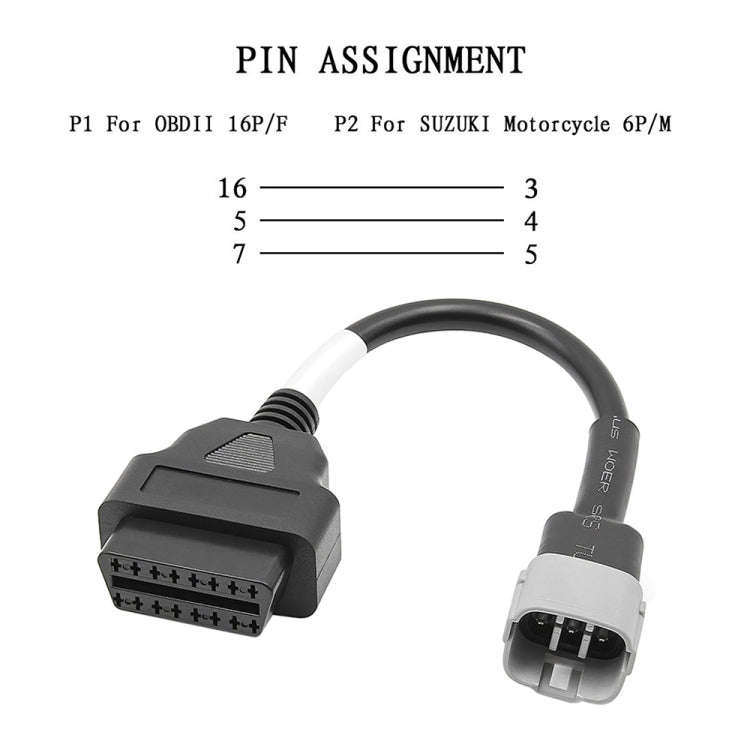 Motorcycle OBD 16PIN Female to 6PIN Connector Cable for Suzuki