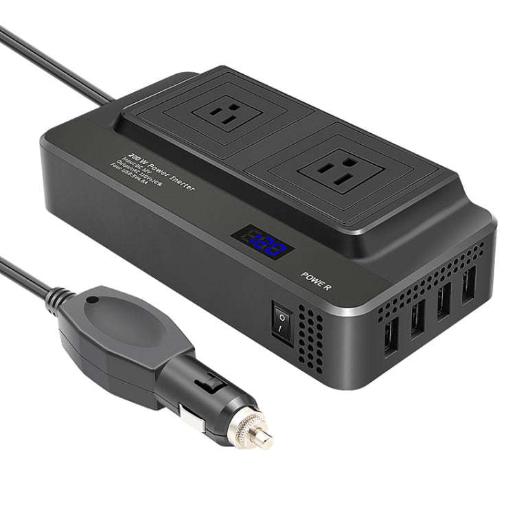 DC12V 200W AC110V Car Smart Multi-functional Digital Display Inverter, US Plug