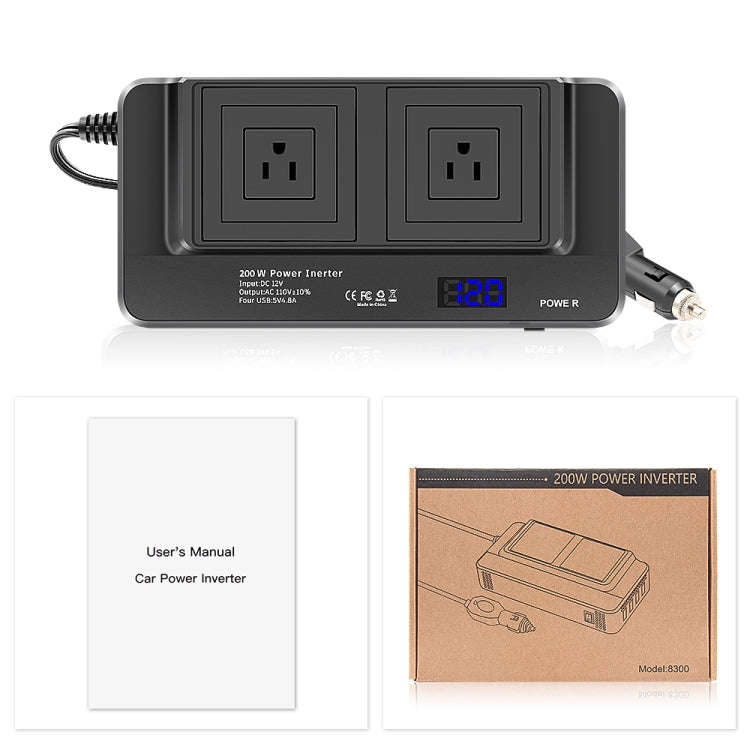 DC12V 200W AC110V Car Smart Multi-functional Digital Display Inverter, US Plug