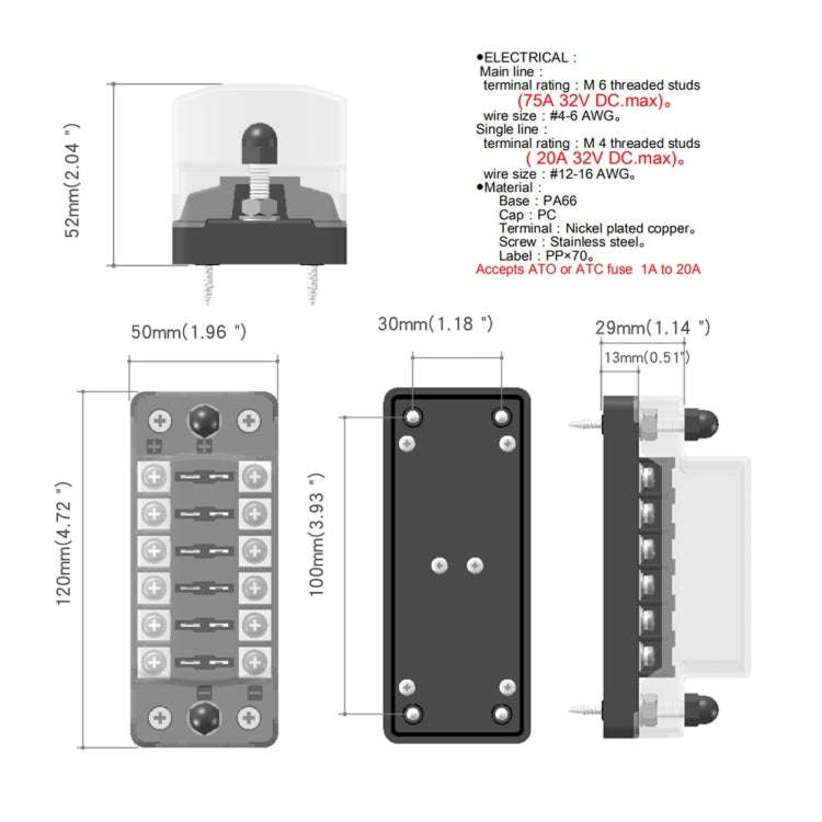 CS-978A1 FB1901 1 In 6 Out Independent Positive Negative Fuse Box without Fuse Piece for Auto Car...