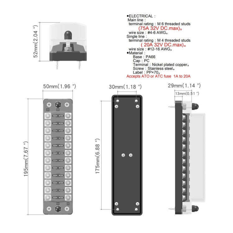 CS-978A2 FB1902 1 In 12 Out Independent Positive Negative Fuse Box without Fuse Piece for Auto Ca...