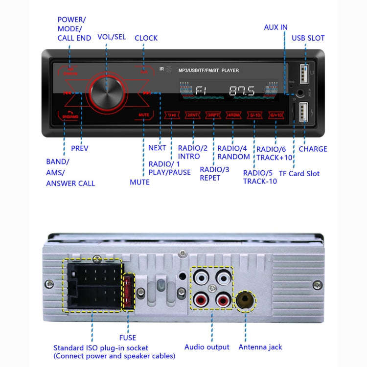M10 12V Car Radio Receiver MP3 Player, Support Bluetooth Hand-free Calling / FM / USB / SD Card