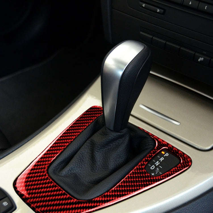 For BMW 3 Series E90 Carbon Fiber Car Gear Position Panel Decorative Sticker,Right Drive (Red)