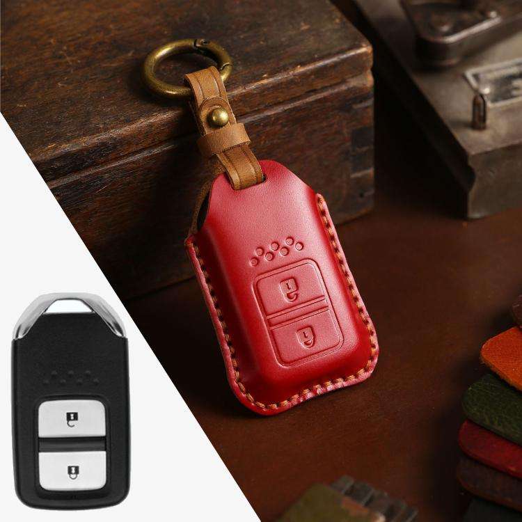 For Honda Car Cowhide Leather Key Protective Cover Key Case, Two Keys Version (Red)