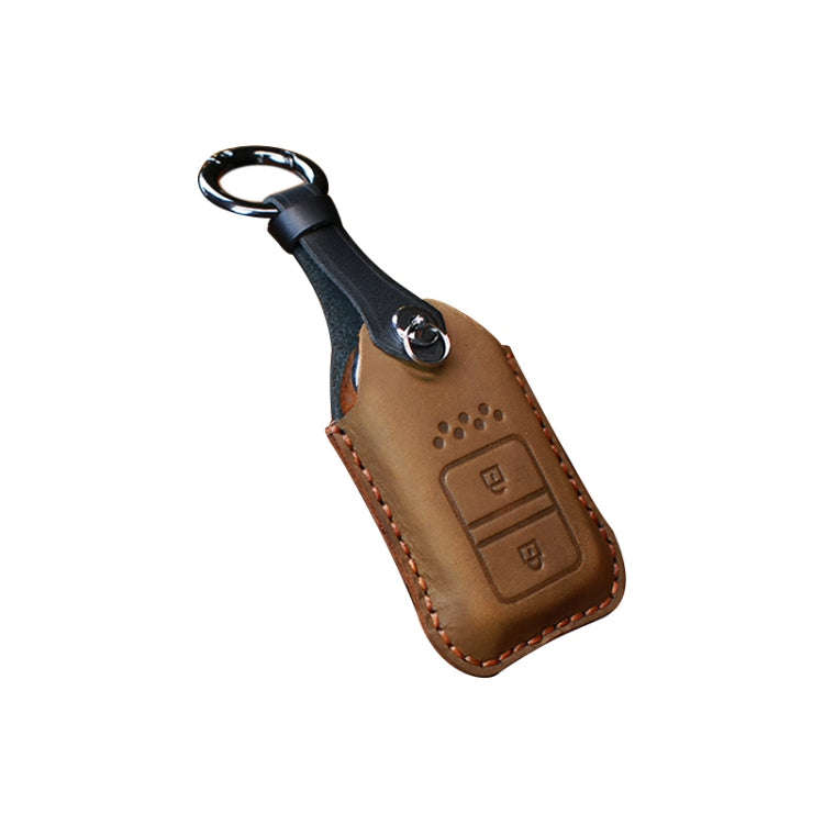 For Honda Car Cowhide Leather Key Protective Cover Key Case, Two Keys Version (Brown)